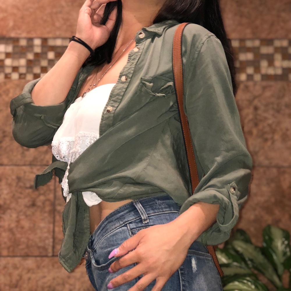 olive green button up